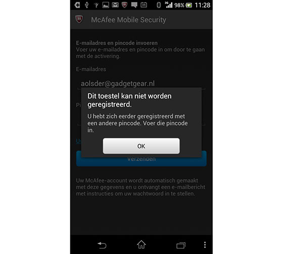 McAfee All Access 2013 Android Probleem
