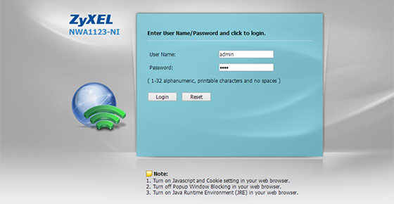 ZyXel NWA1123 Login