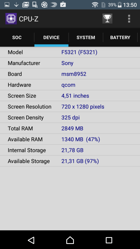 Sony Xperia X Compact CPU-Z