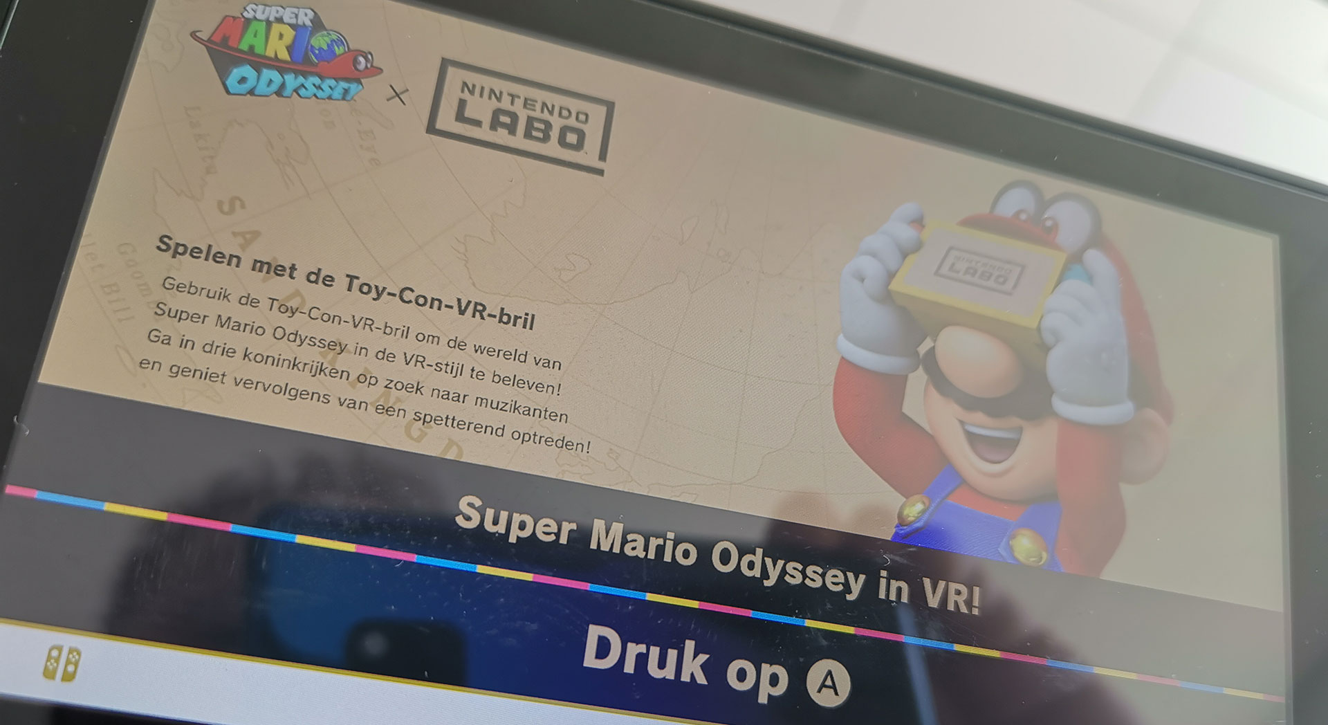 Super Mario Odyssey VR melding op de Switch