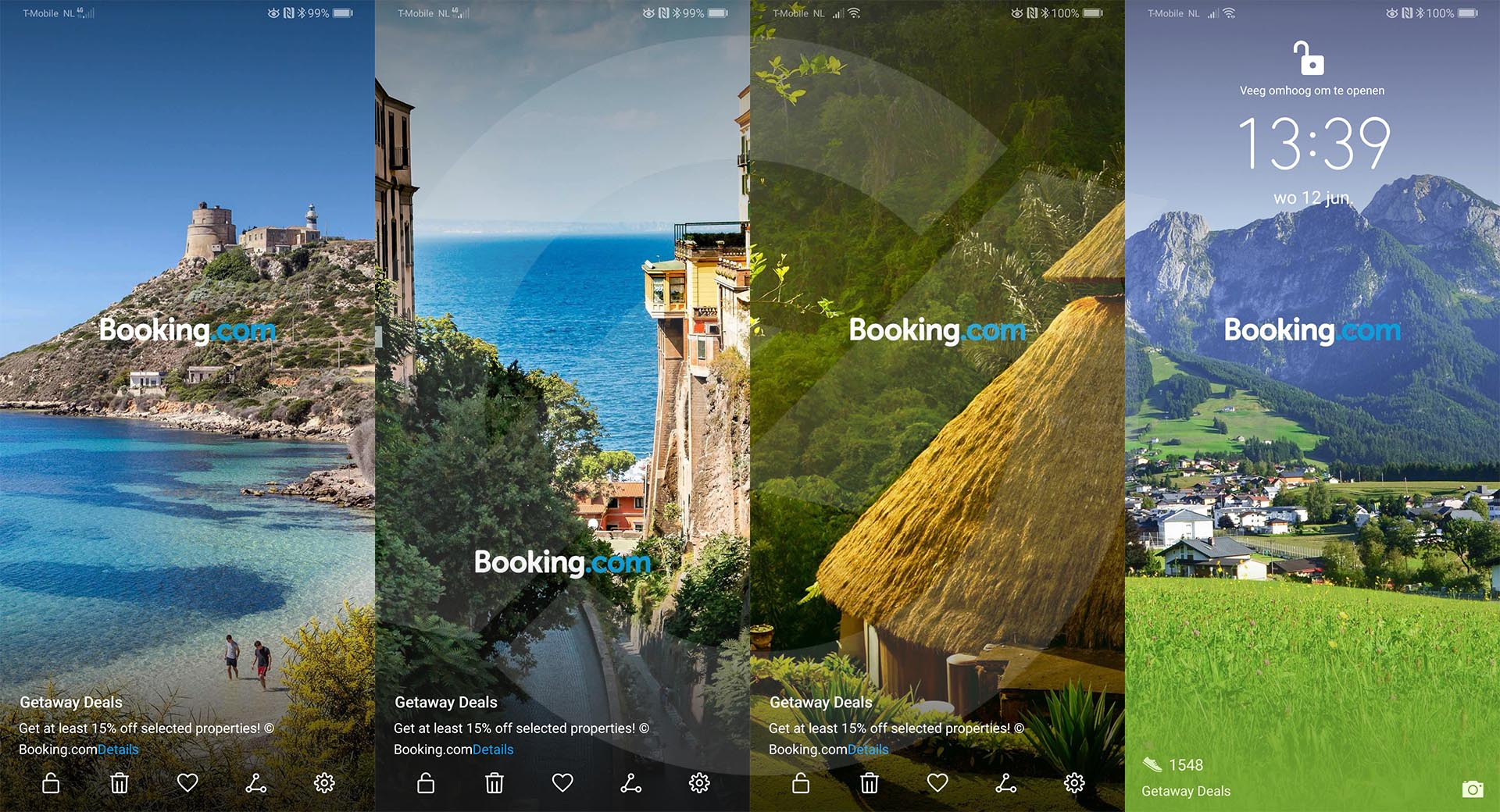 Booking.com advertenties op Huawei P30 Pro Lockscreen