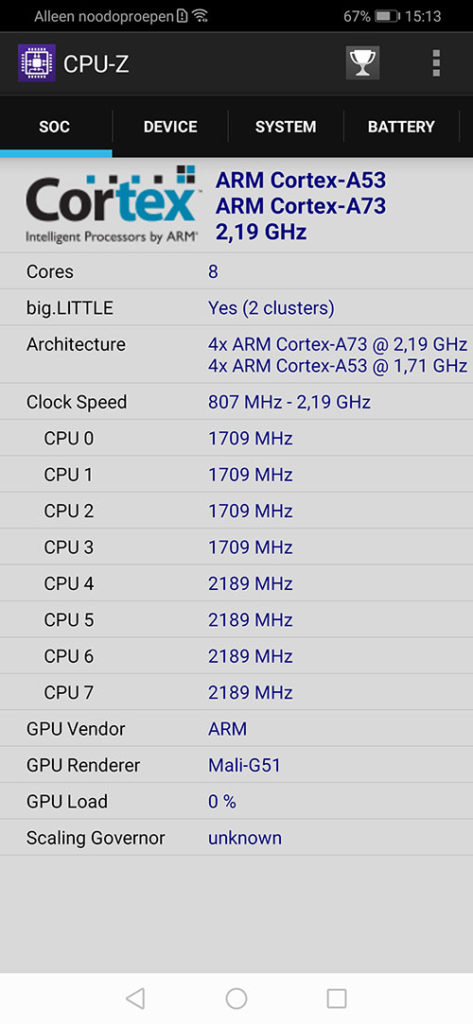 Honor 9X CPU-Z