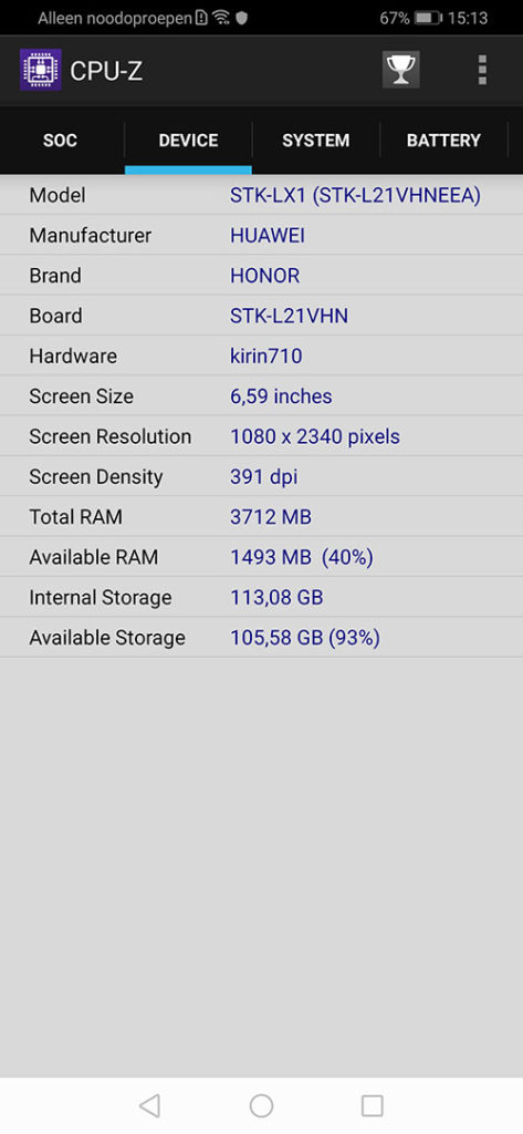 Honor 9X CPU-Z