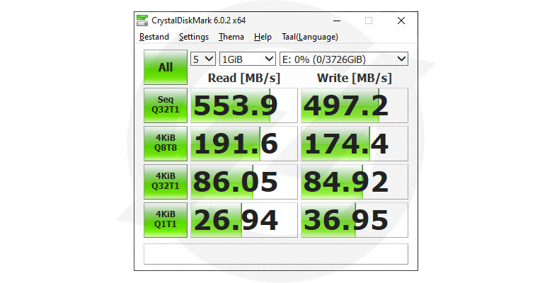 WDS400T2B0A CrystalDiskMark benchmark resultaten