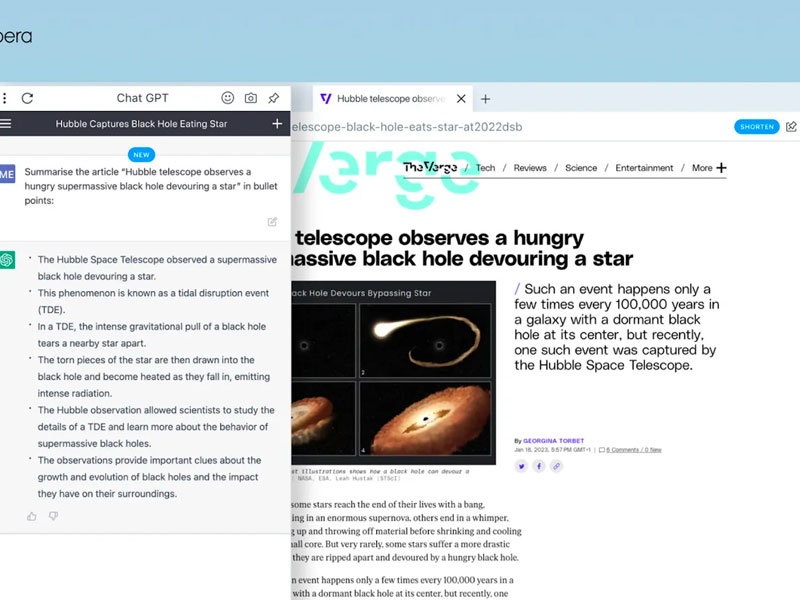 ChatGPT Sidebar van Opera browser
