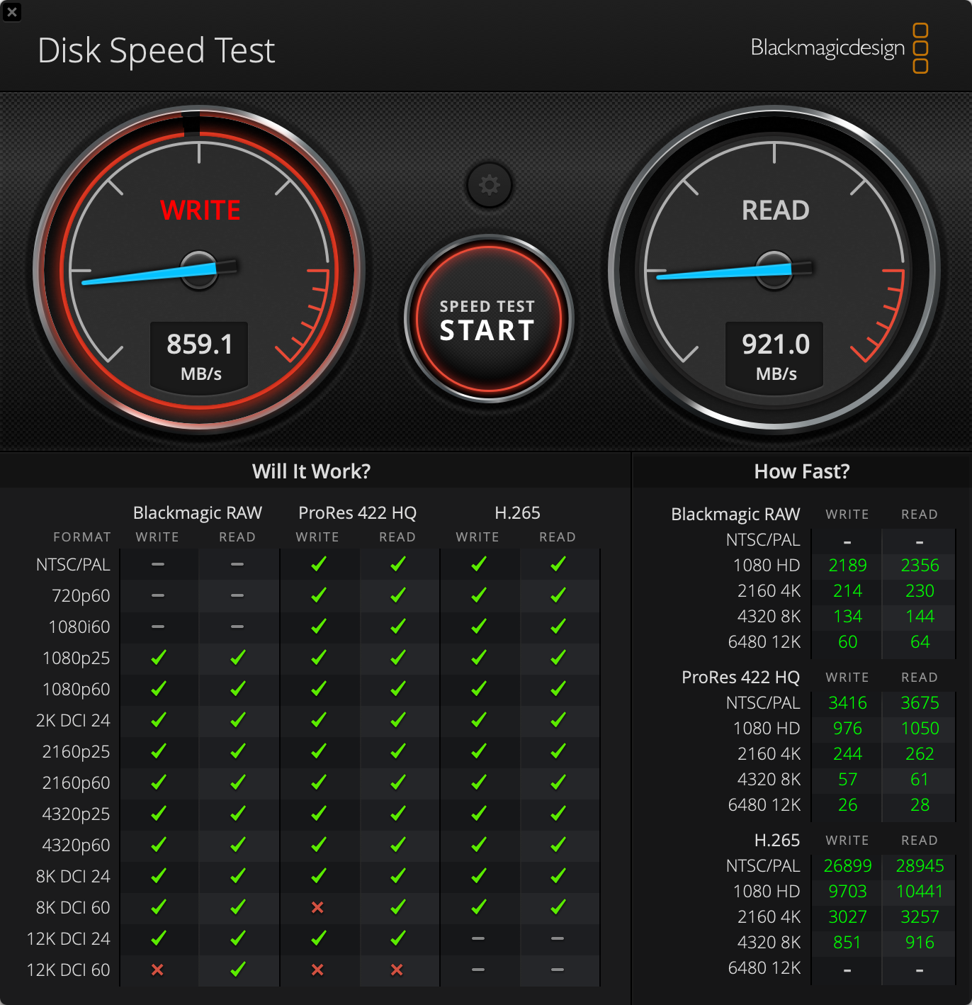 Kingston XS1000 External SSD Blackmagic Disk Speed Test resultaten