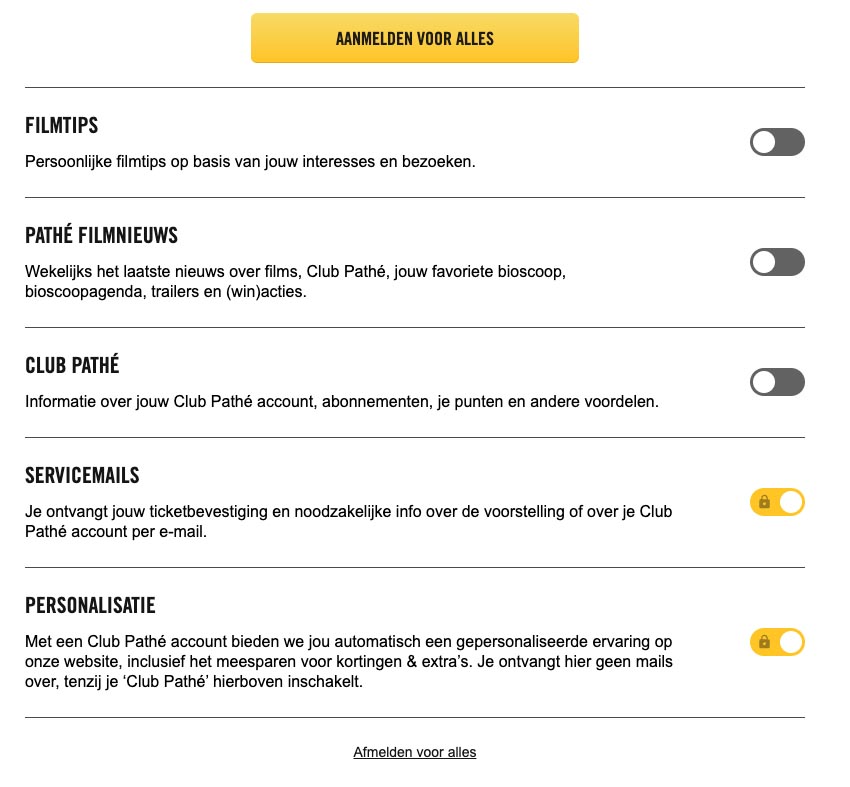 Pathé E-mail Instellingen
