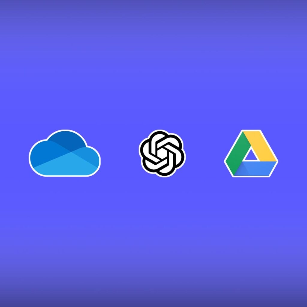 OneDrive, Google Drive en OpenAI logo's