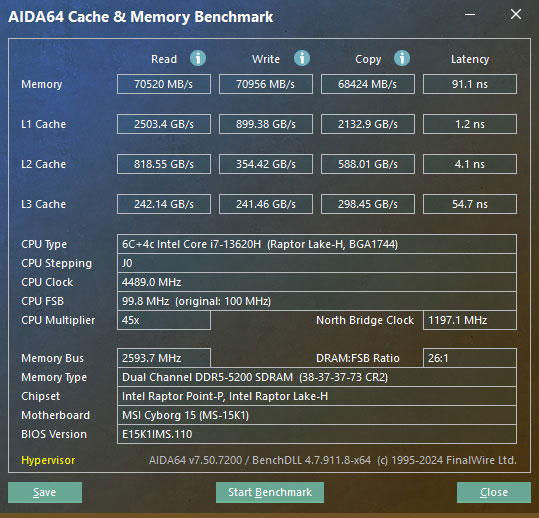 aida64 cache memory benchmark